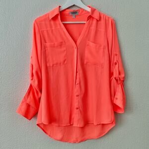Express The Portofino Shirt Womens Coral Pink Button Down Work Blouse Size Small